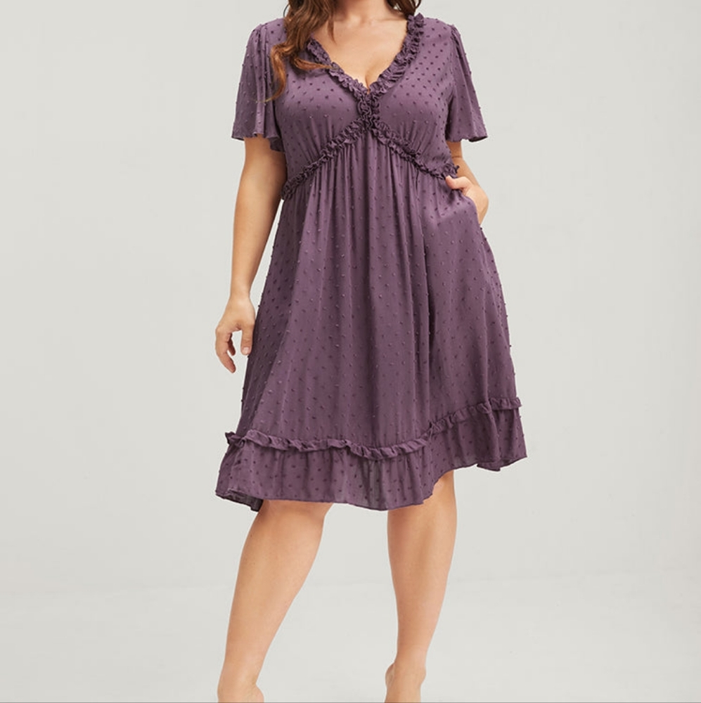 Ruffles Trim Pocket Polka Dot Knee Dress